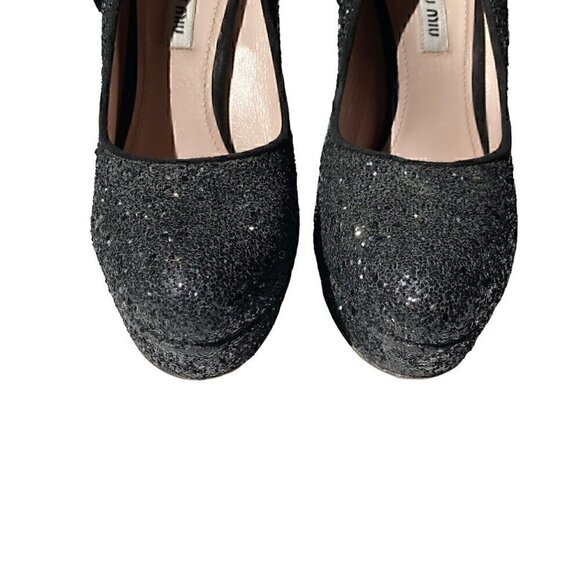 Miu Miu Black Glitter Closed Toe Platform Shoes size EU 38.5 US 8.5 Barbie - Picture 5 of 14